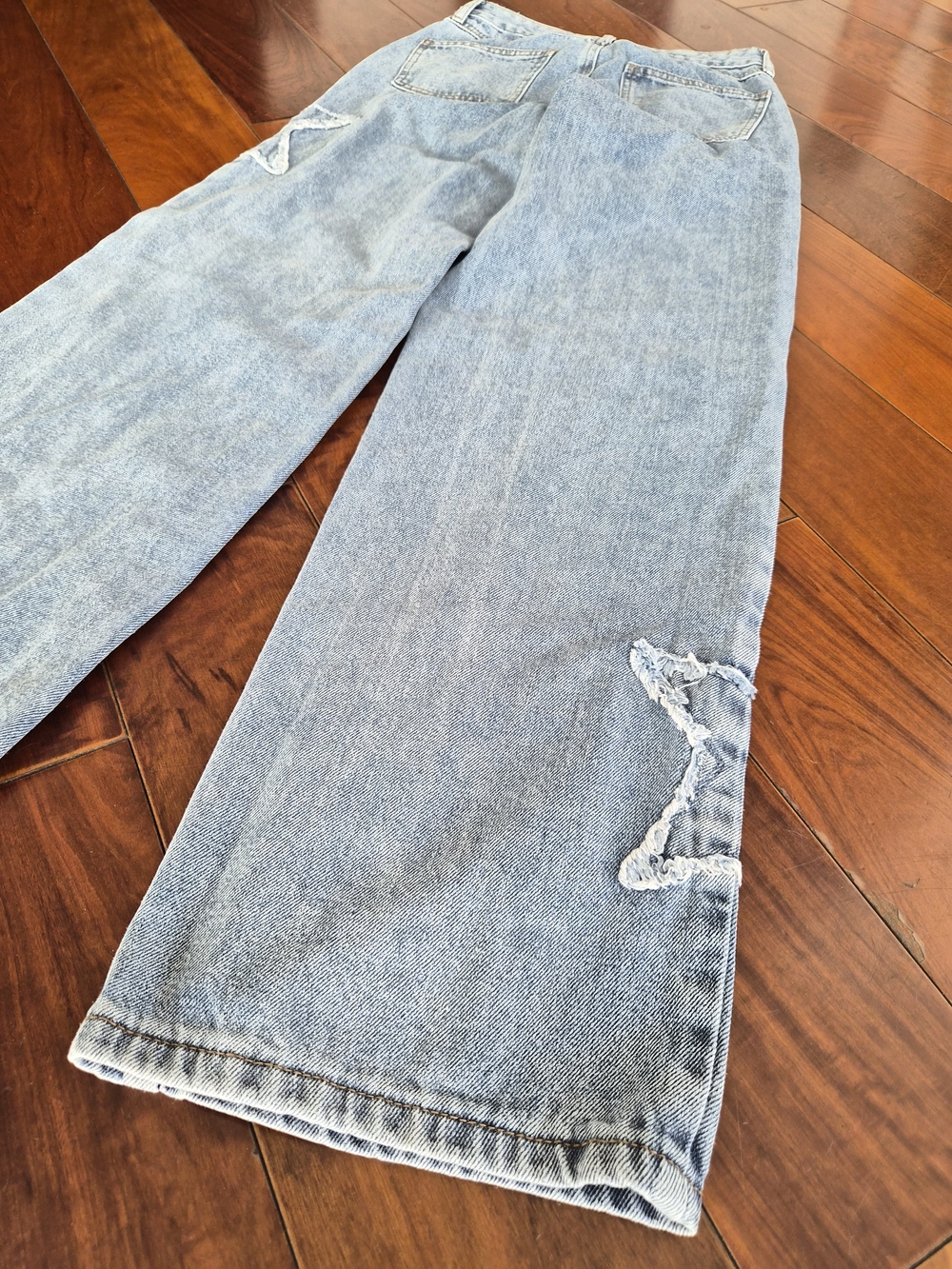 Ashley Mason Frayed Star Patch Wide Leg Jeans 00/23 - Picture 14 of 15